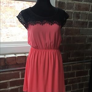 Black Lace and Coral Dress